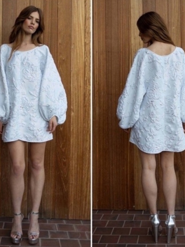 Arianne Elmy White Embroidered Balloon-Sleeve Mini Dress New With Tags